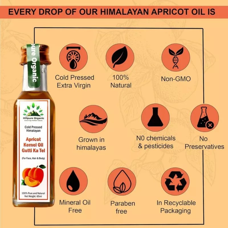 Hillpure Organic Apricot Kernel Oil Gutti Ka Tel (65g, Pack of 2)