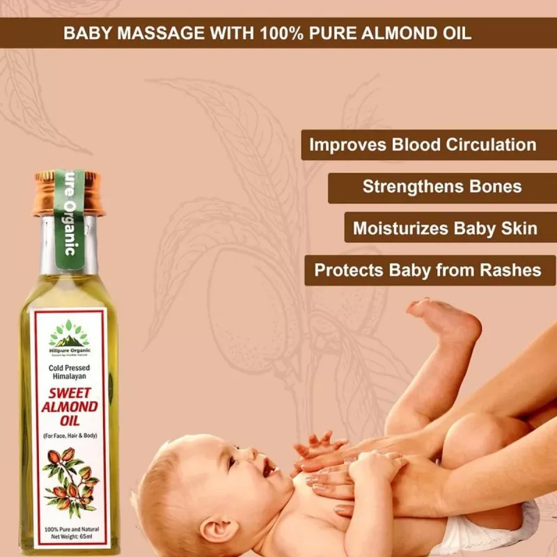 Hillpure Organic Sweet Almond Oil (65ml, Pack of 2)