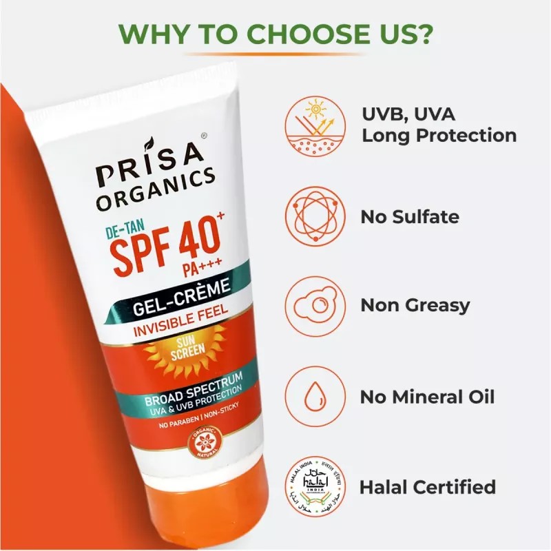 Prisa Organics De-Tan Spf 40 Pa+++ Gel-Cream (100g)