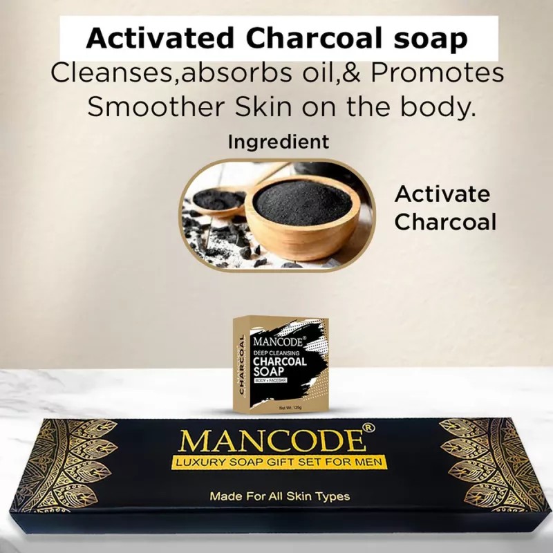 Mancode Luxury Soap Gift Set For Men (Charcoal) (5 Soap Each 125g) (1Pack)