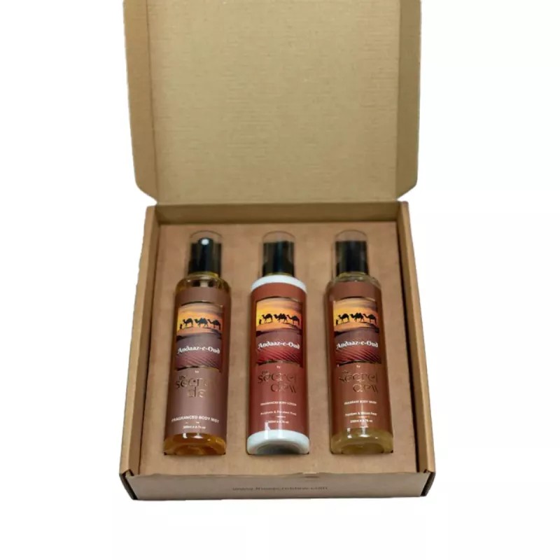 The Secret Dew Andaz-E-Oud Corrugated Box (Body Mist 200ml + Body Lotion 200ml + Body Wash 200ml) (1Pack)
