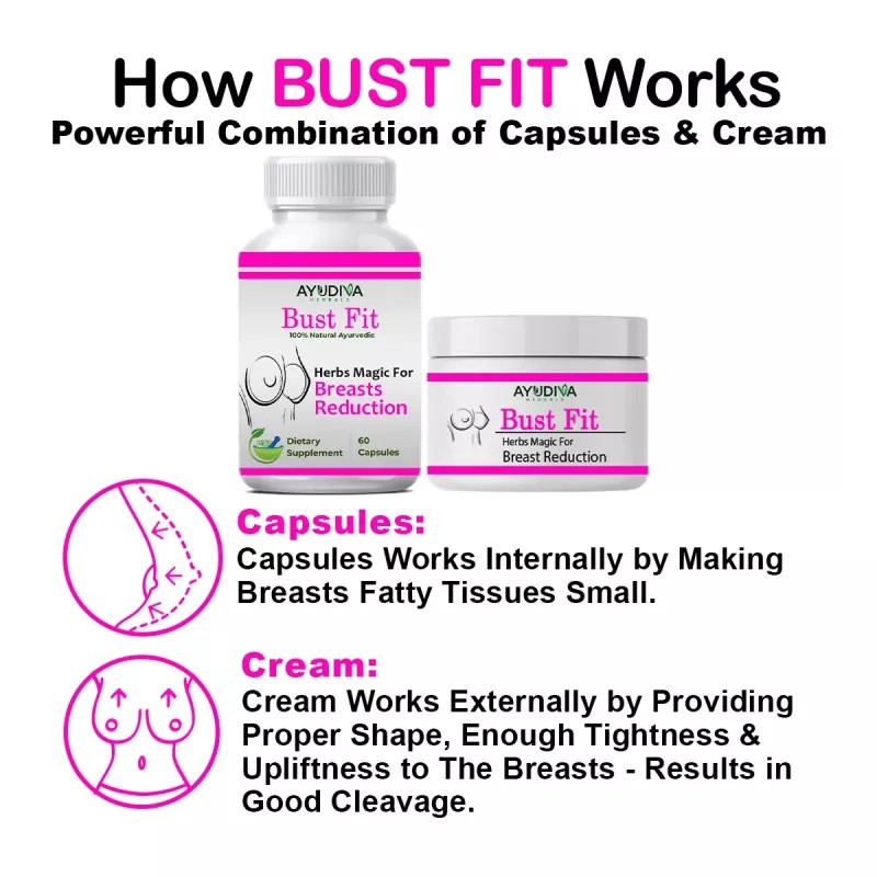 Ayudiva Herbals Bust Fit Breast Reduction Capsules + Bust Fit Breast Reduction Cream (60Capsules + Cream 50g) (1Pack)