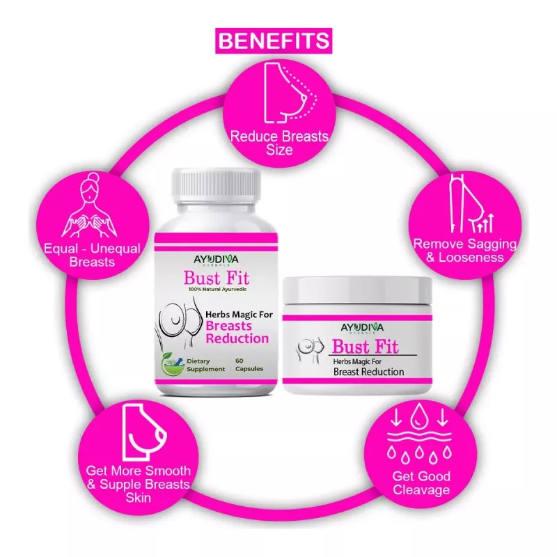 Ayudiva Herbals Bust Fit Breast Reduction Capsules + Bust Fit Breast Reduction Cream (60Capsules + Cream 50g) (1Pack)