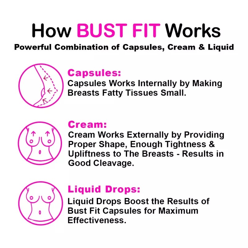 Ayudiva Herbals Bust Fit Breasts Reduction Capsules + Bust Fit Breast Reduction Cream + Bust Fit Liquid Drops (60Capsules + Cream 50g + Drops 30ml) (1Pack)