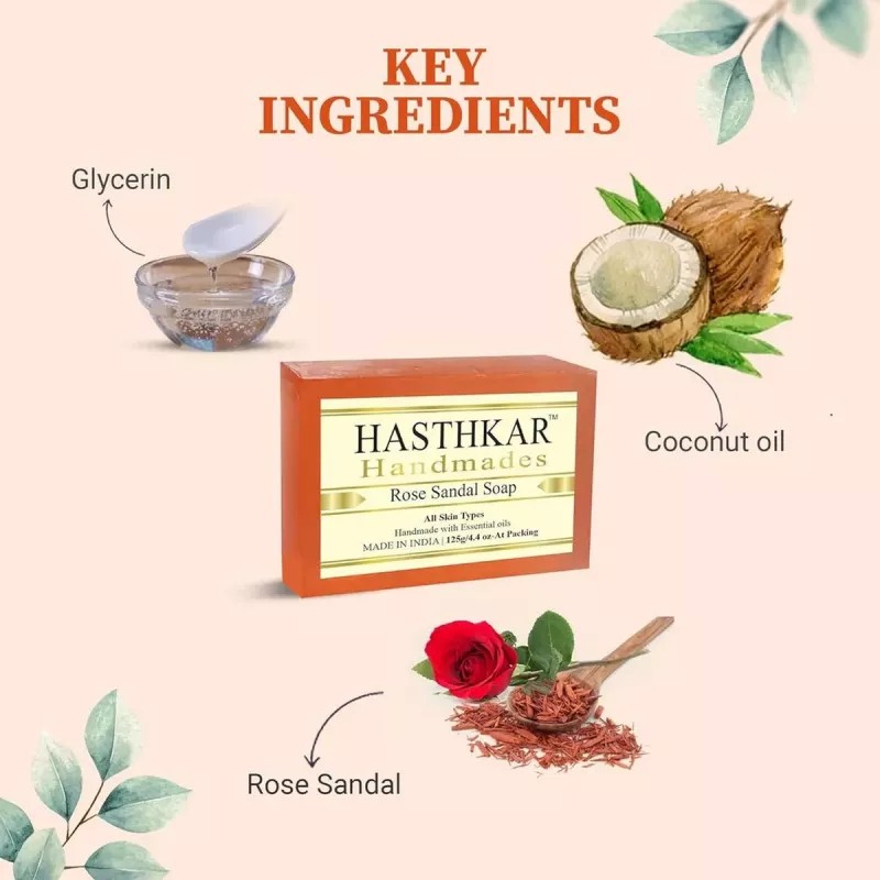 Hasthkar Handmades Rose Sandal Soap (125g, Pack of 5)