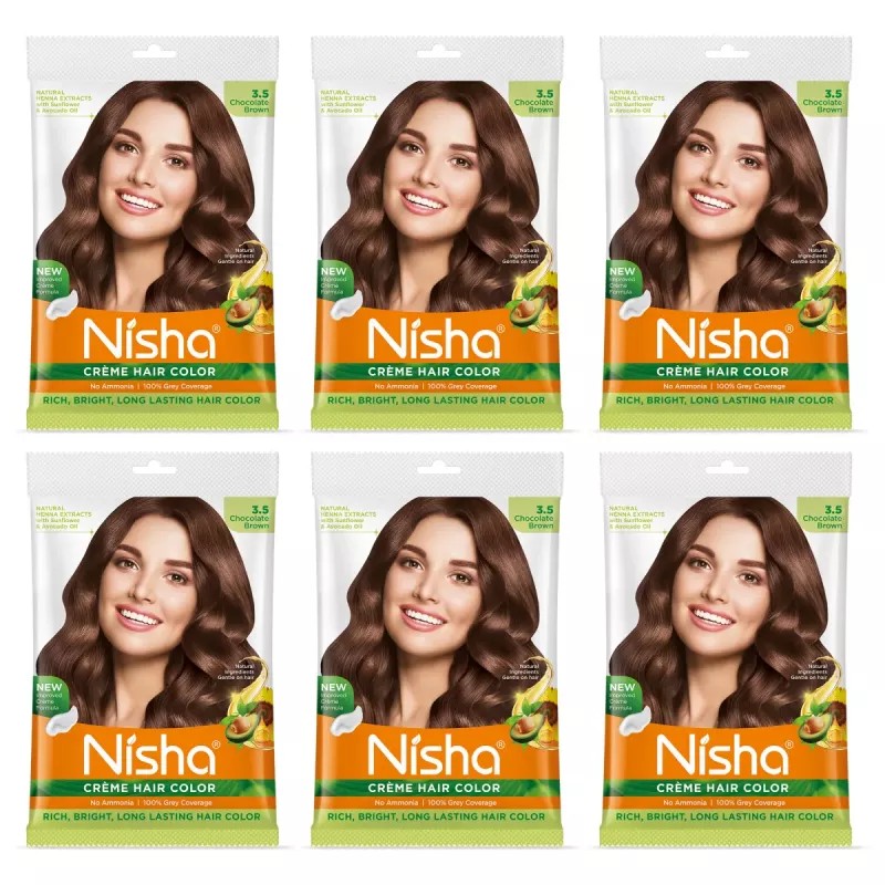 Nisha Creme Hair Color 3.5 Chocolate Brown (40g, Pack of 6)