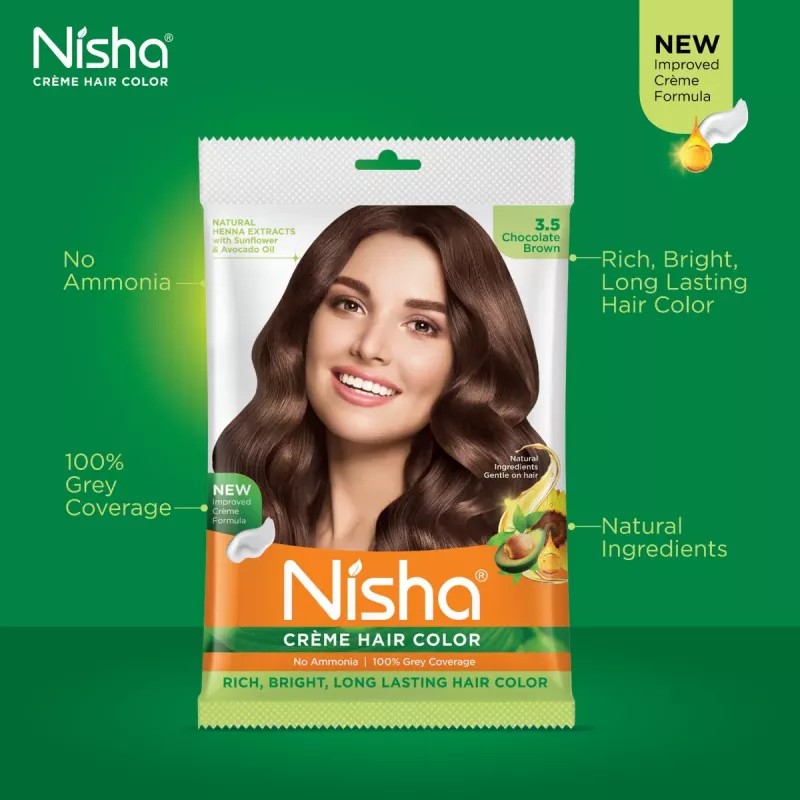Nisha Creme Hair Color 3.5 Chocolate Brown (40g, Pack of 6)