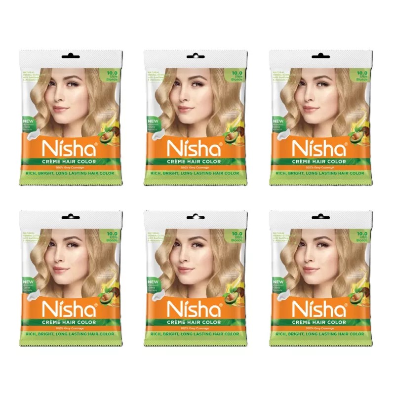 Nisha Creme Hair Color Ultra Blonde (50g, Pack of 6)