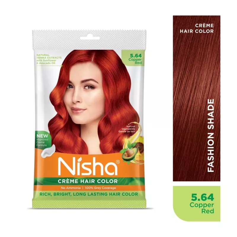 Nisha Creme Hair Color 5.64 Copper Red Combo (Developer 60ml, Colorant Tube 60gm, Conditioner 6ml (Box) + 40gm Pouch) (1Pack)
