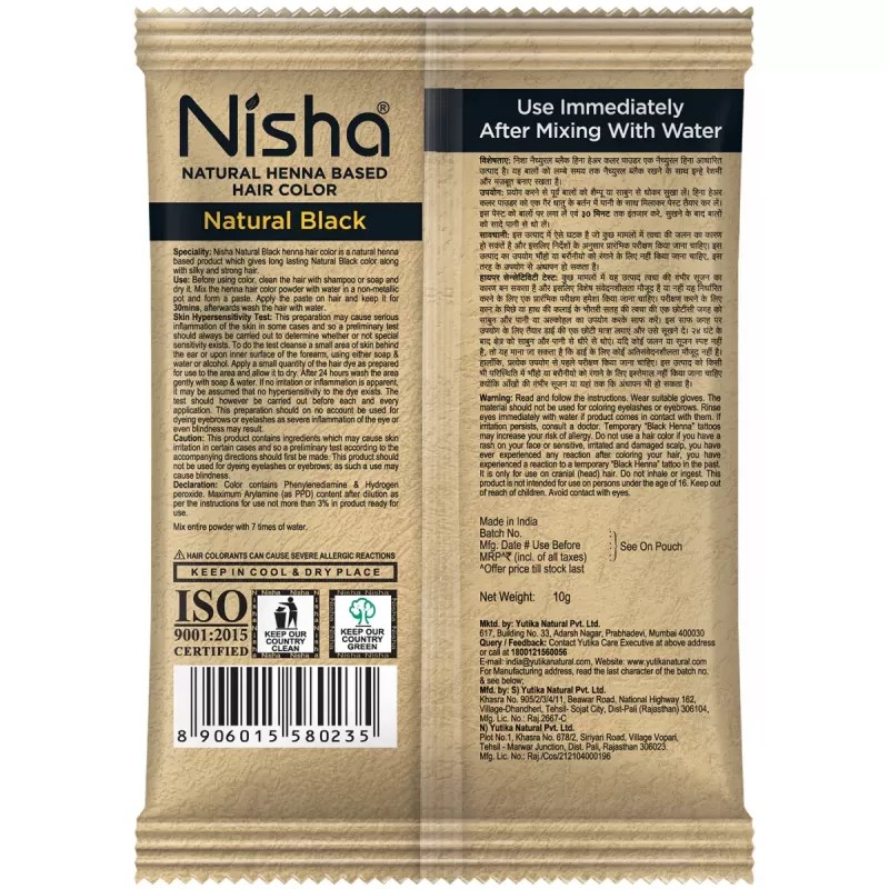Nisha Henna Based Hair Color Natural Black Powder 1.00 (10g, Pack of 10)