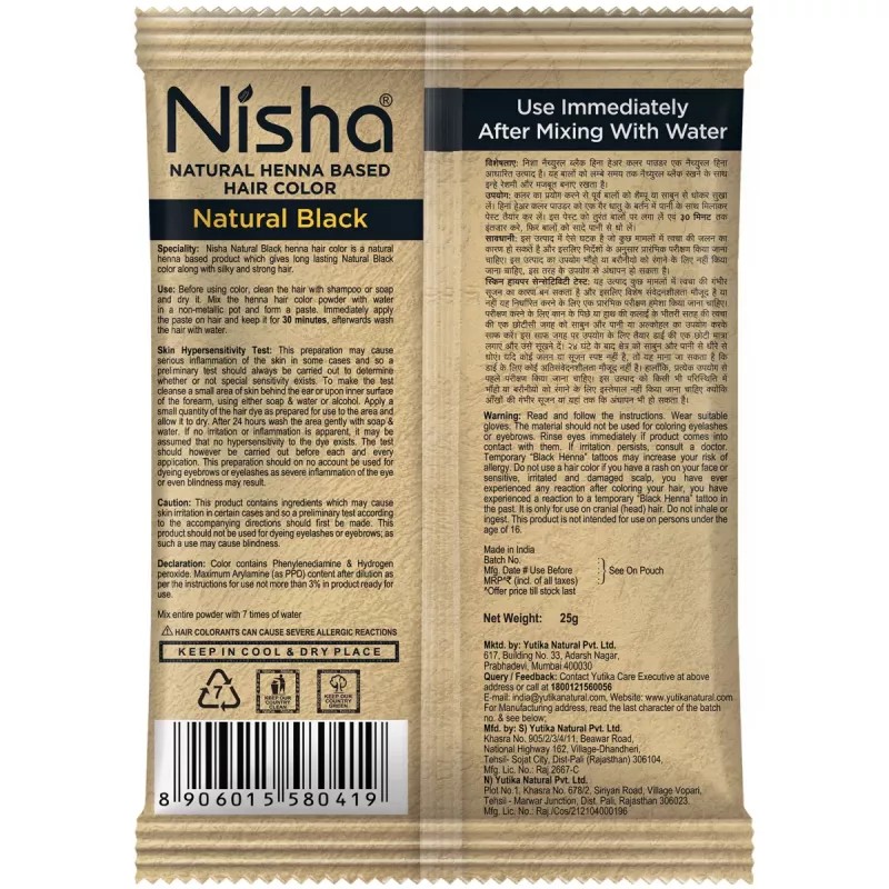 Nisha Henna Based Hair Color Natural Black Powder 1.00 (25g, Pack of 10)