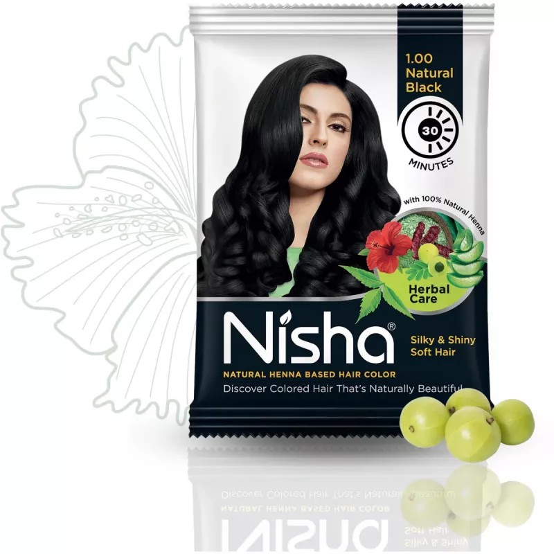 Nisha Henna Based Hair Color Natural Black Powder 1.00 (25g, Pack of 10)