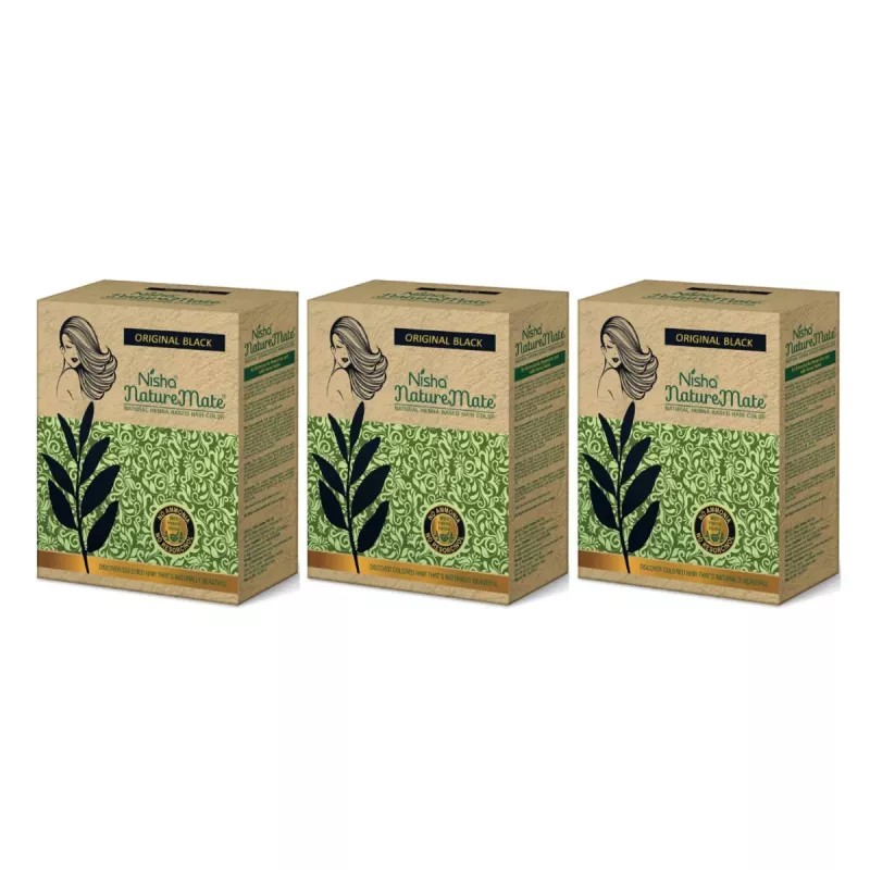 Nisha Nature Mate Henna Based Hair Color Original Black Powder (60g, Pack of 3)