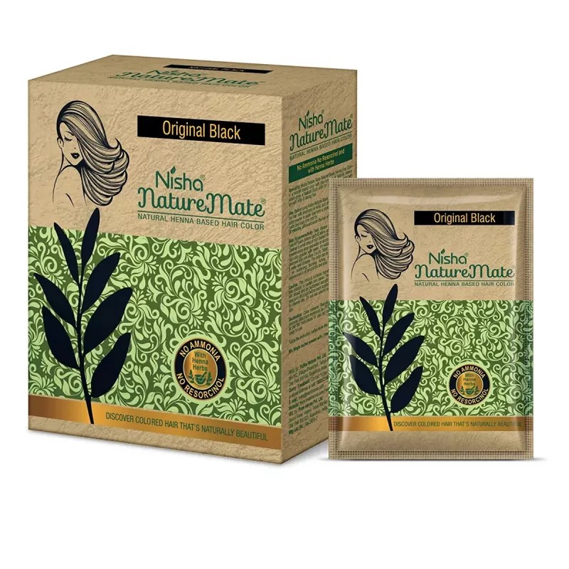 Nisha Nature Mate Henna Based Hair Color Original Black Powder (60g, Pack of 3)