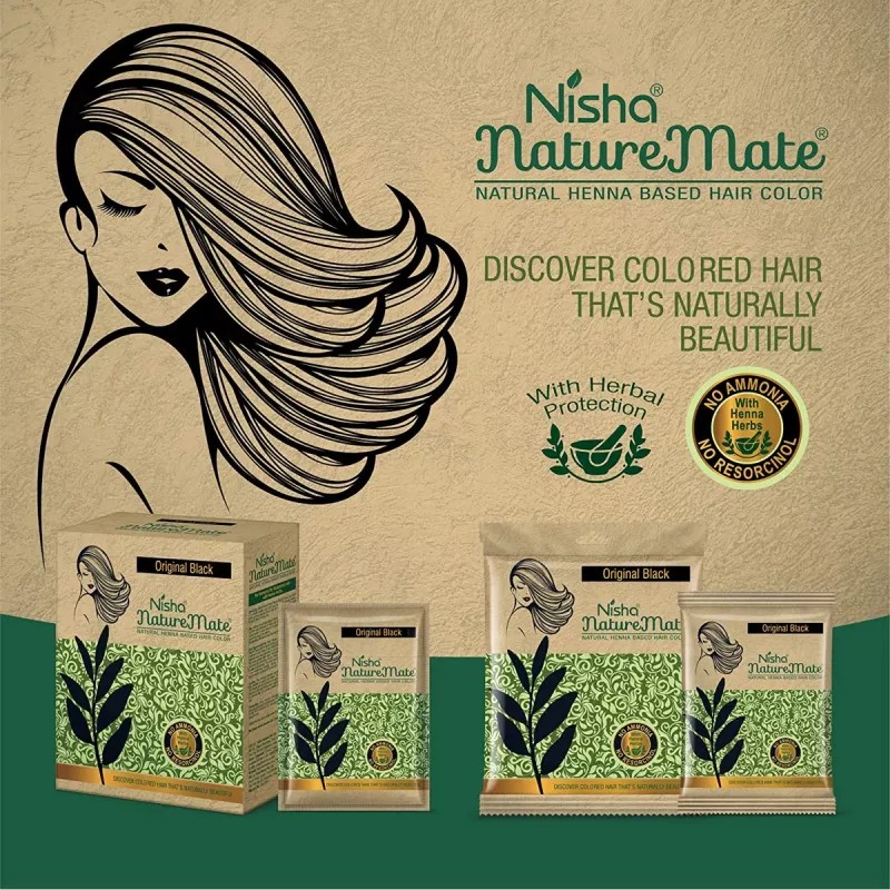 Nisha Nature Mate Henna Based Hair Color Original Black Powder (45g, Pack of 3)