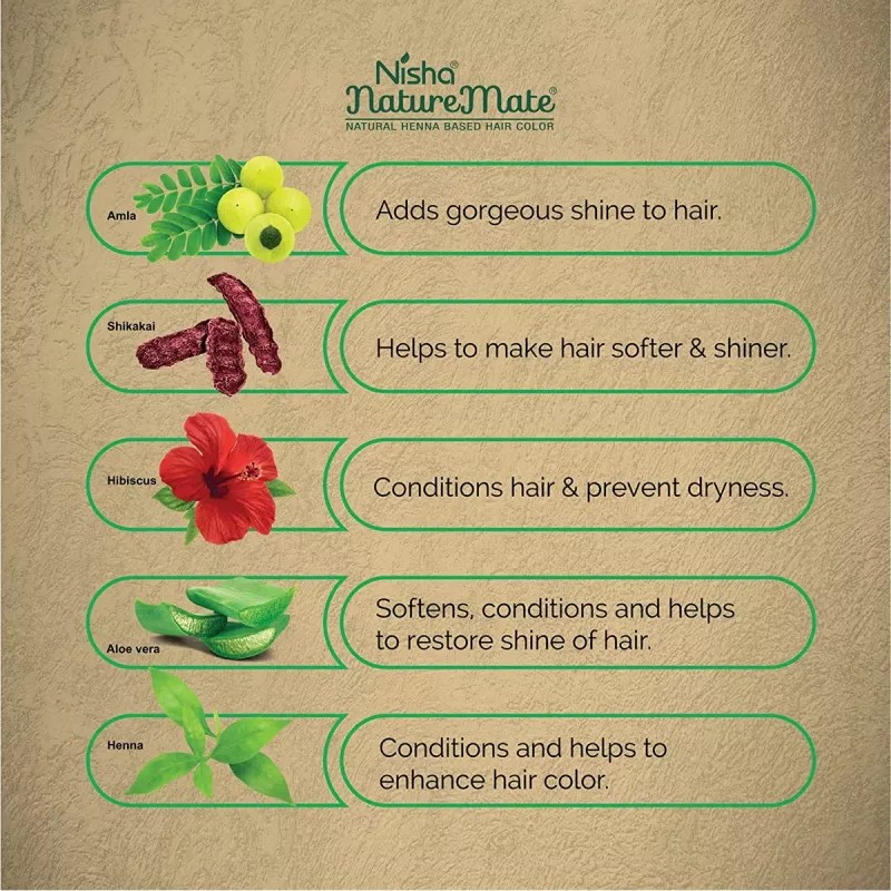 Nisha Nature Mate Henna Based Hair Color Original Black Powder (45g, Pack of 3)