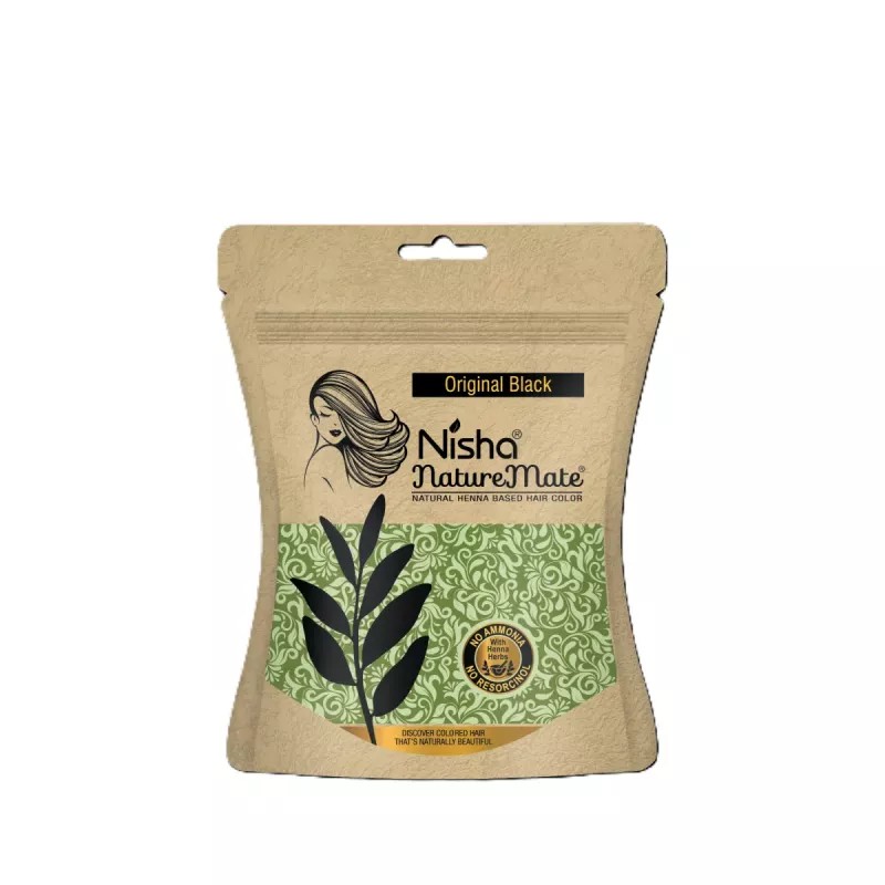 Nisha Nature Mate Henna Based Hair Color Original Black Powder (45g, Pack of 5)
