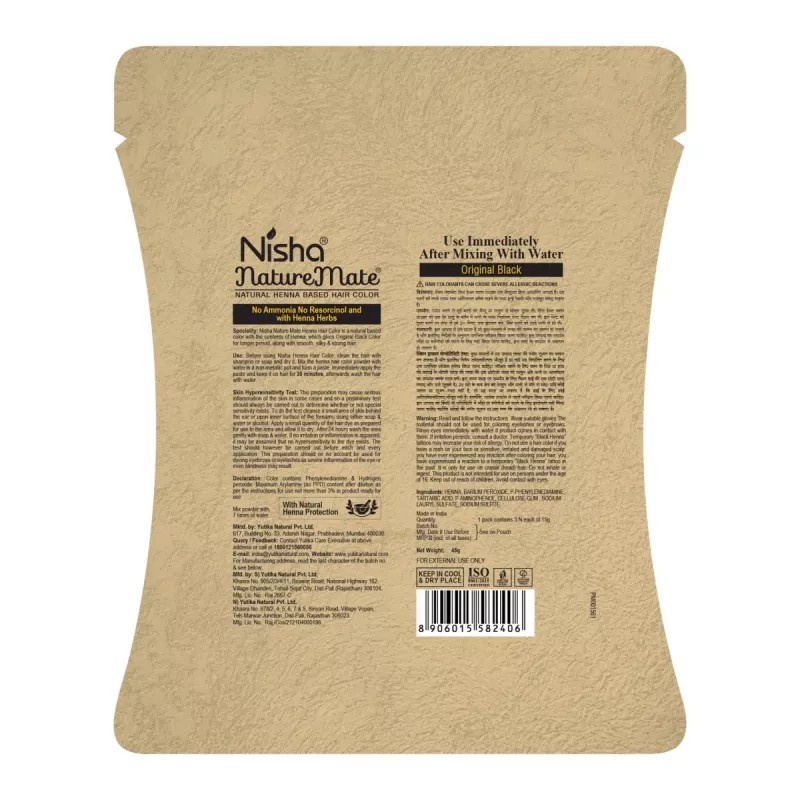 Nisha Nature Mate Henna Based Hair Color Original Black Powder (45g, Pack of 5)