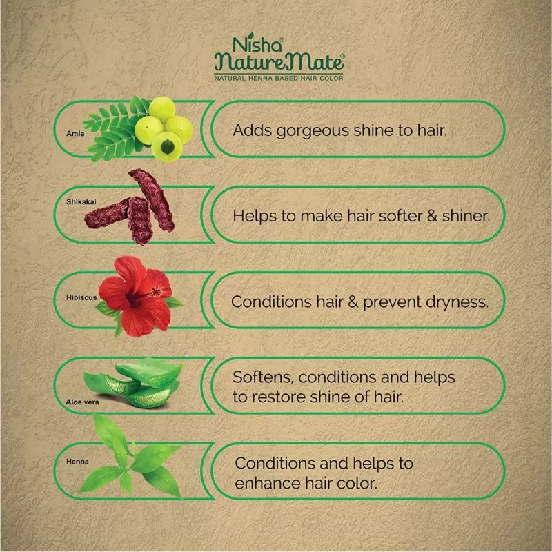 Nisha Nature Mate Henna Based Hair Color Original Black Powder (45g, Pack of 5)