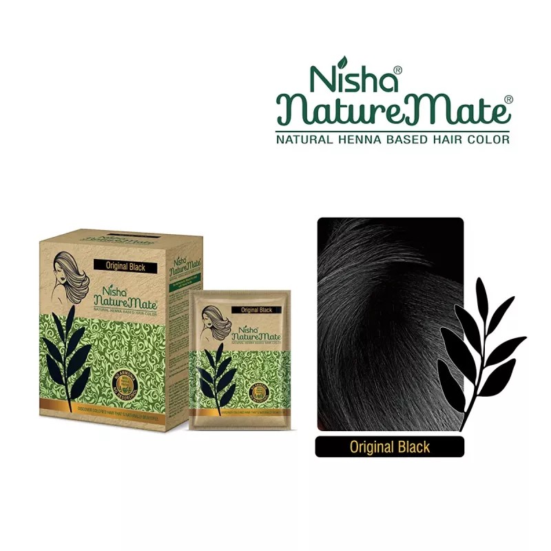 Nisha Nature Mate Henna Based Hair Color Original Black Powder (45g, Pack of 5)