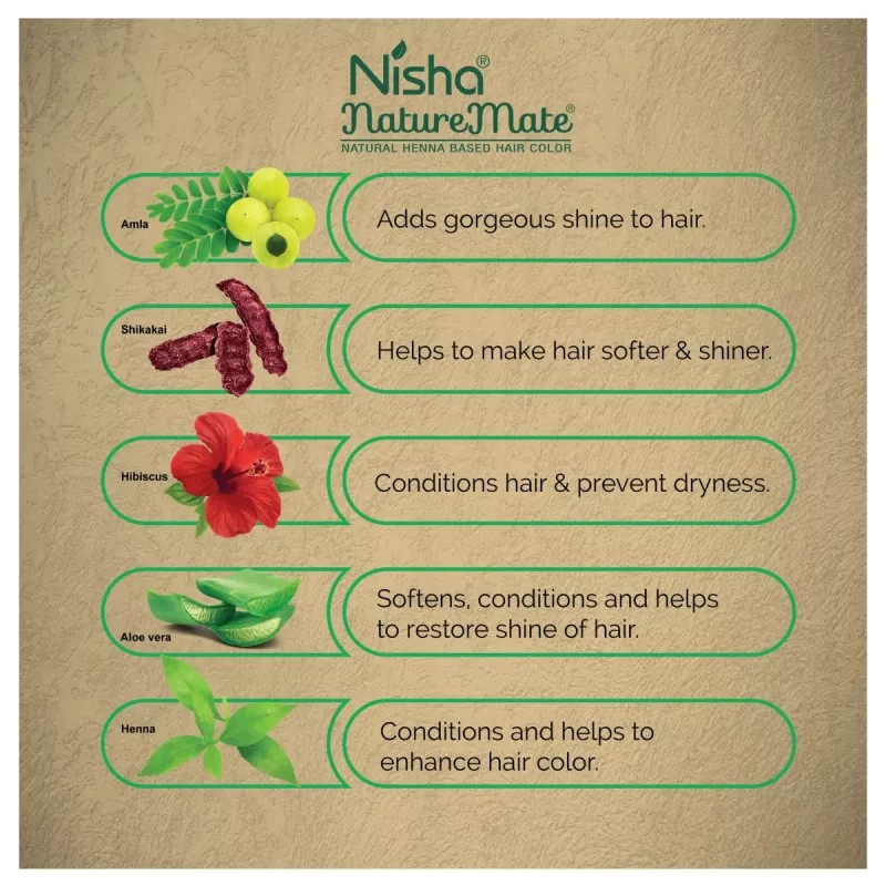 Nisha Nature Mate Henna Based Hair Color Dark Brown Powder (45g, Pack of 3)