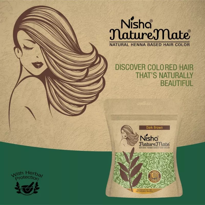 Nisha Nature Mate Henna Based Hair Color Dark Brown Powder (45g, Pack of 3)