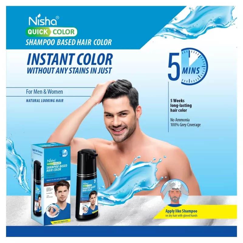 Nisha 5 Minutes Quick Hair Color Shampoo Dark Brown (180ml)