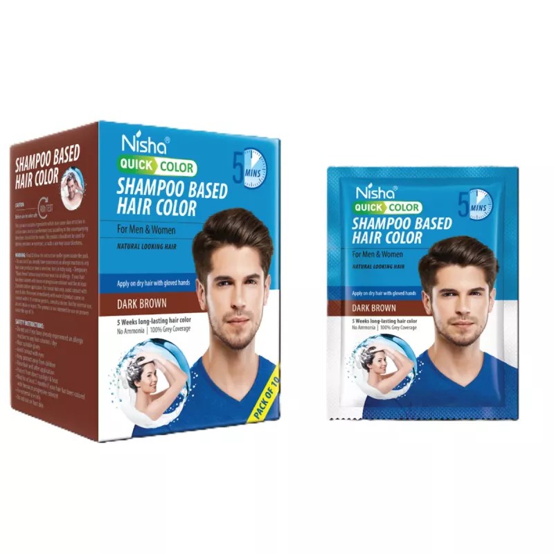 Nisha 5 Minutes Quick Hair Color Shampoo Dark Brown (20ml, Pack of 10)