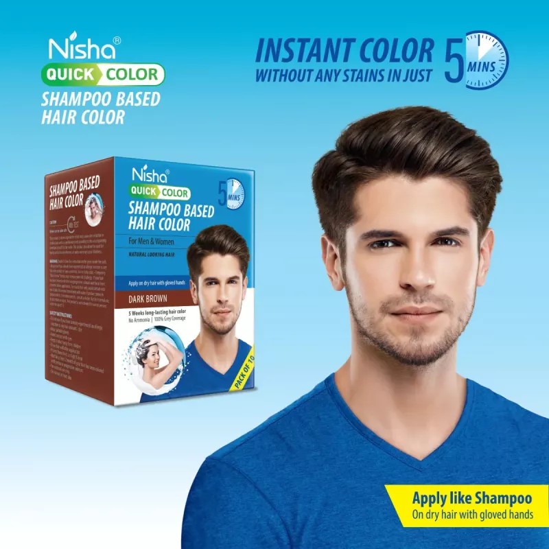 Nisha 5 Minutes Quick Hair Color Shampoo Dark Brown (20ml, Pack of 10)