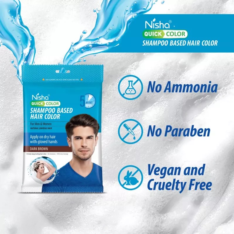 Nisha 5 Minutes Quick Hair Color Shampoo Dark Brown (20ml, Pack of 8)