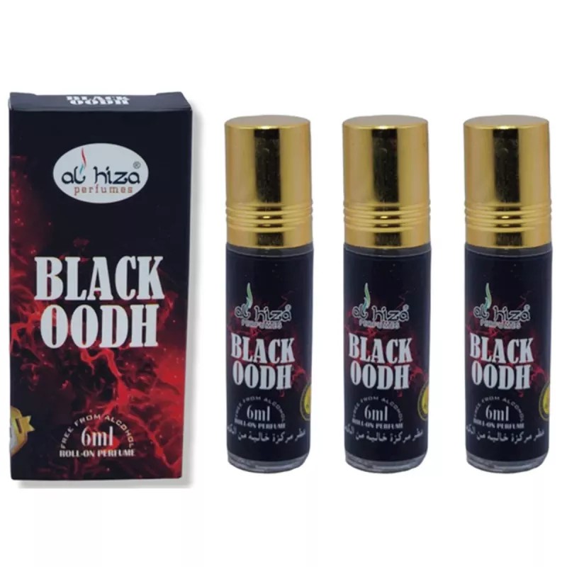 Al Hiza Perfumes Black OODH Roll-on Perfume Free From Alcohol (6ml, Pack of 3)