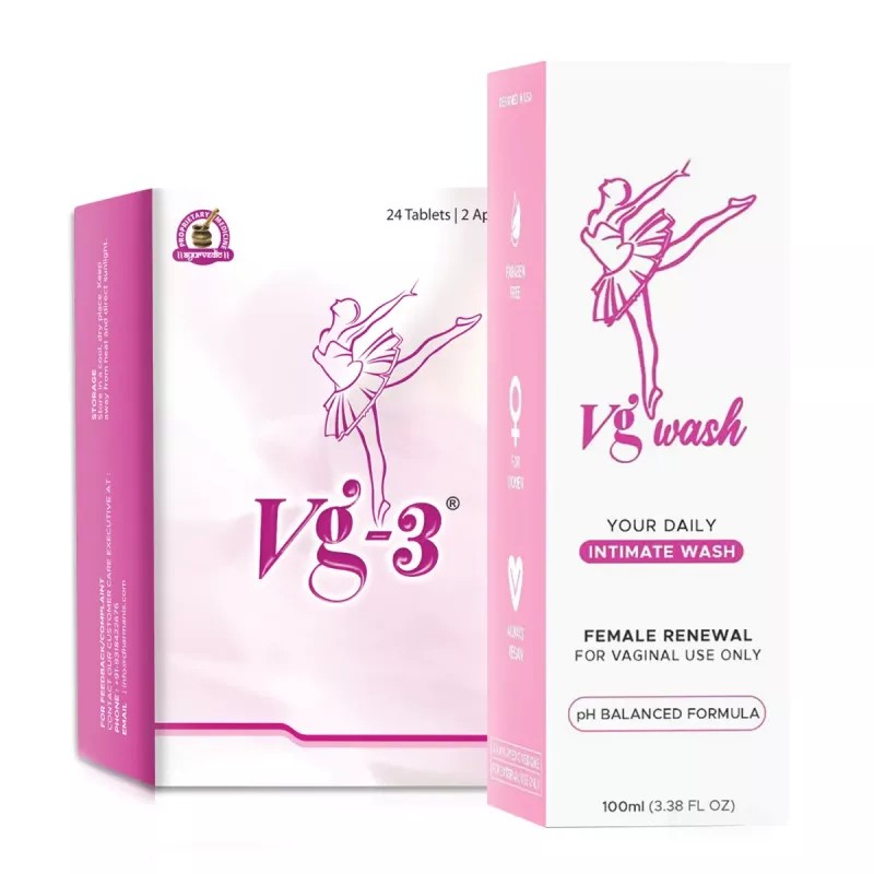 Dharmanis International Vg-3 Tablets + Vg Wash Intimate Wash For Women (24 Tabs With 2 Applicators + Intimate Wash 100ml) (1Pack)