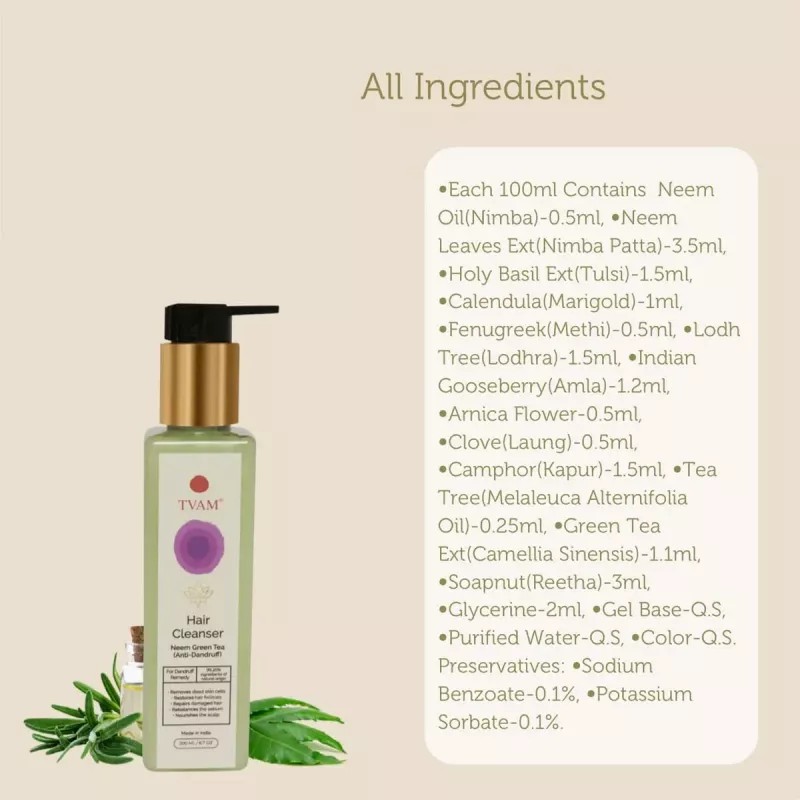 Tvam Hair Cleanser Neem Green Tea (Anti-Dandruff) (200ml)