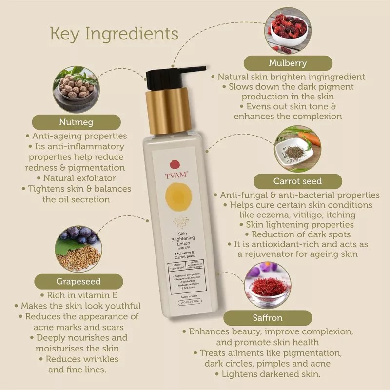 Tvam Skin Brightening Lotion With Spf Mulberry & Carrot Seed (200ml)