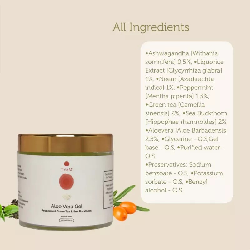 Tvam Aloe Vera Gel Peppermint Green Tea & Sea Buckthorn (100g)