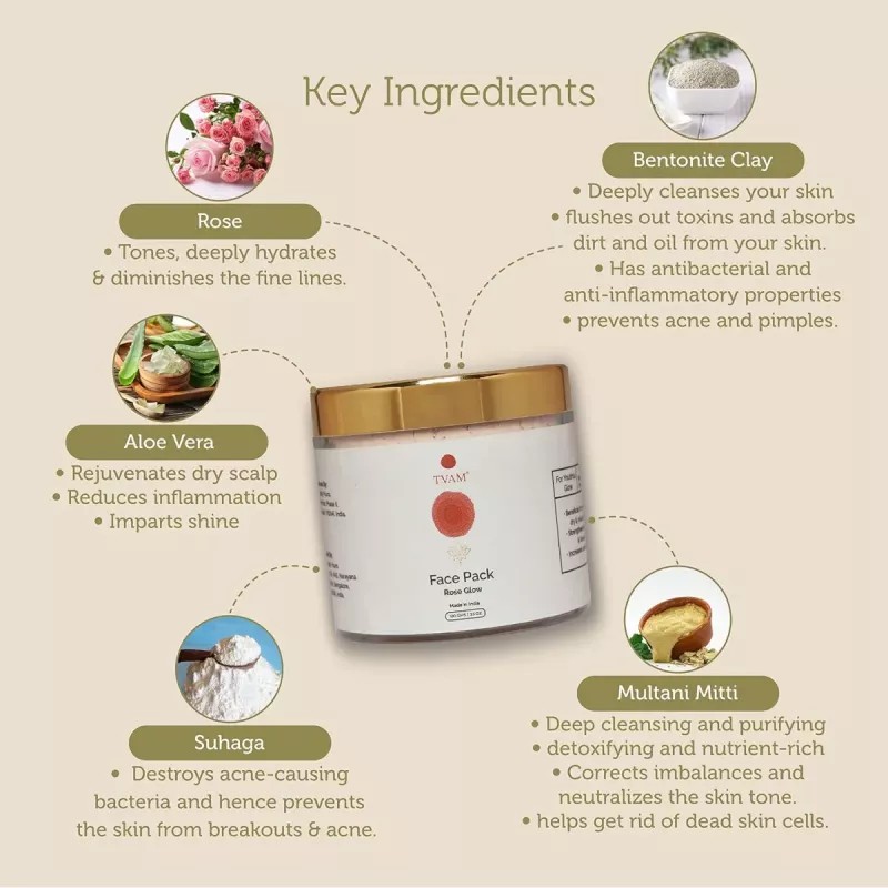 Tvam Face Pack Powder Rose Glow (100g)