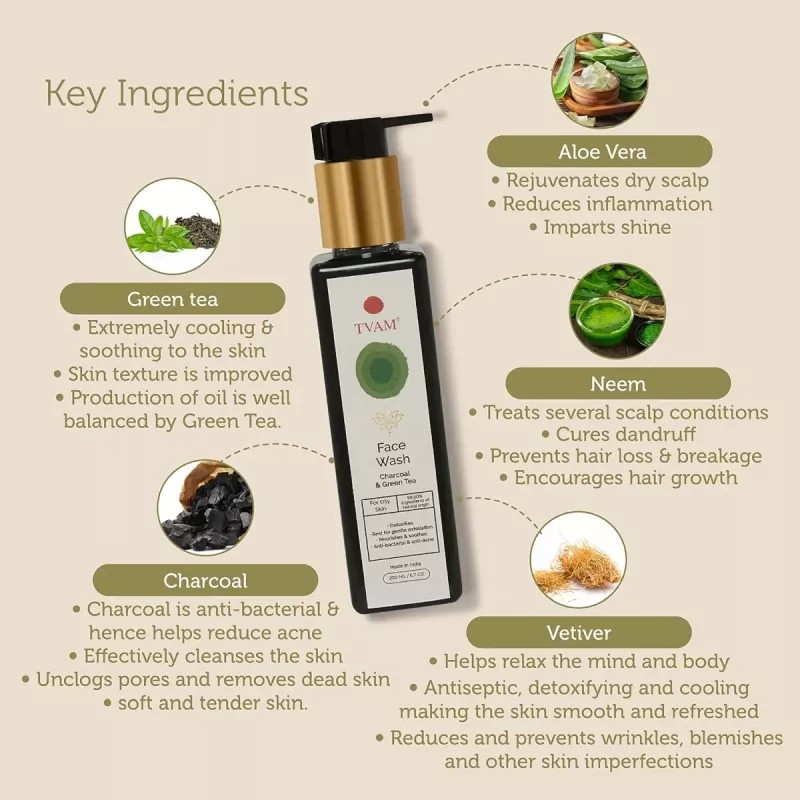 Tvam Face Wash Charcoal & Green Tea (200ml)