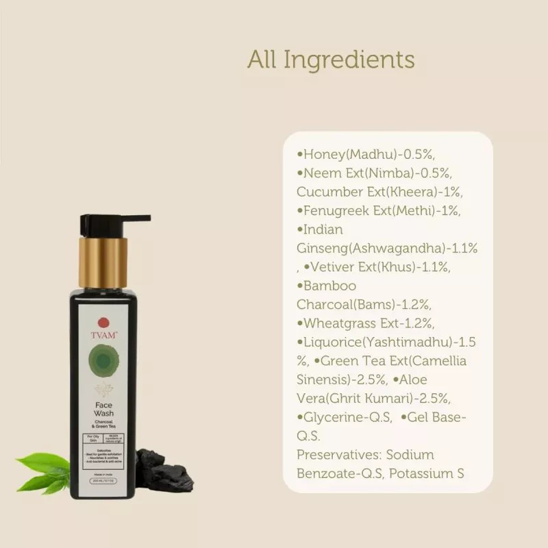 Tvam Face Wash Charcoal & Green Tea (200ml)