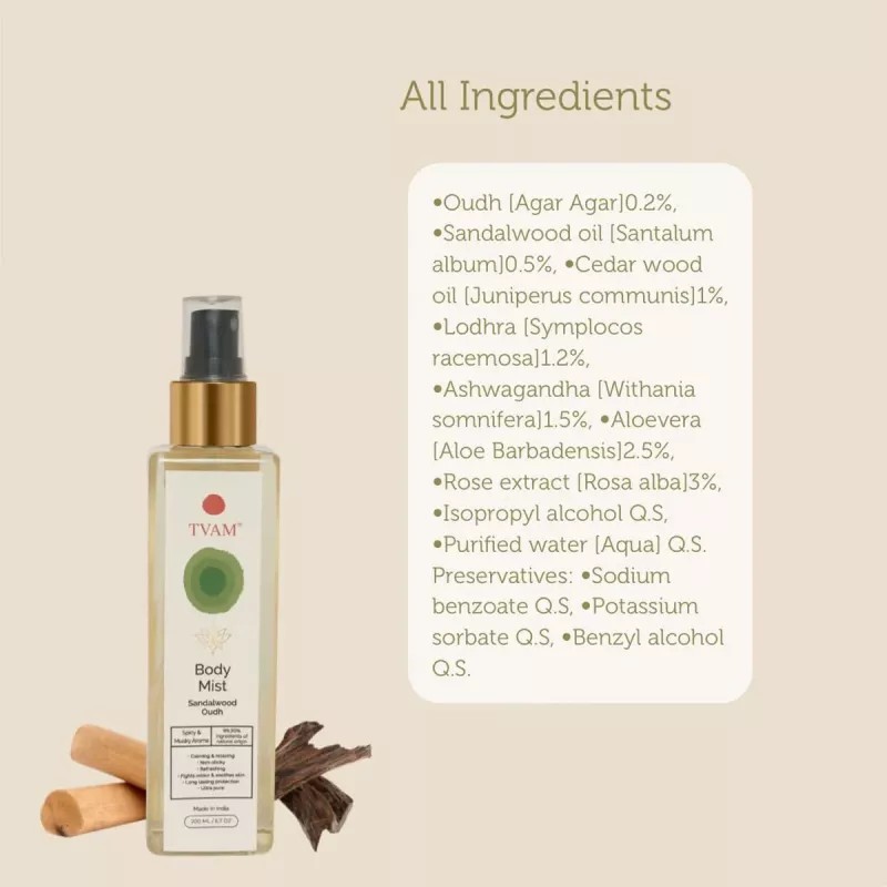 Tvam Body Mist Sandalwood Oudh (200ml)