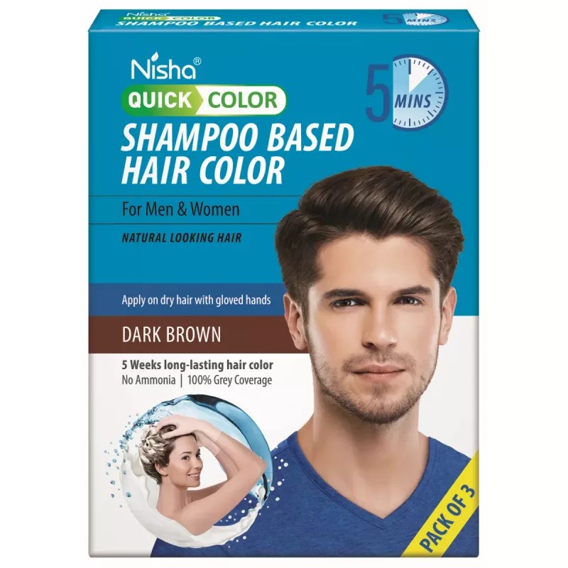 Nisha 5 Minutes Quick Hair Color Shampoo Dark Brown (60ml, Pack of 3)