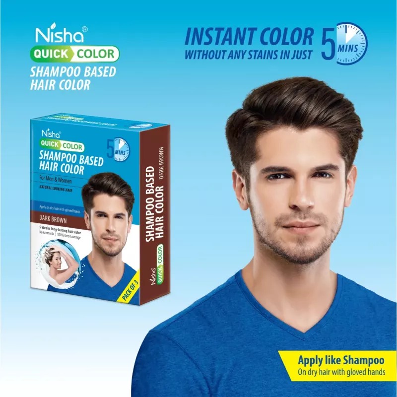 Nisha 5 Minutes Quick Hair Color Shampoo Dark Brown (60ml, Pack of 3)