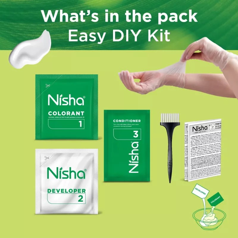 Nisha Creme Hair Color 1.0 Natural Black (Colorant 20g + Developer 20ml) (1Pack, Pack of 6)