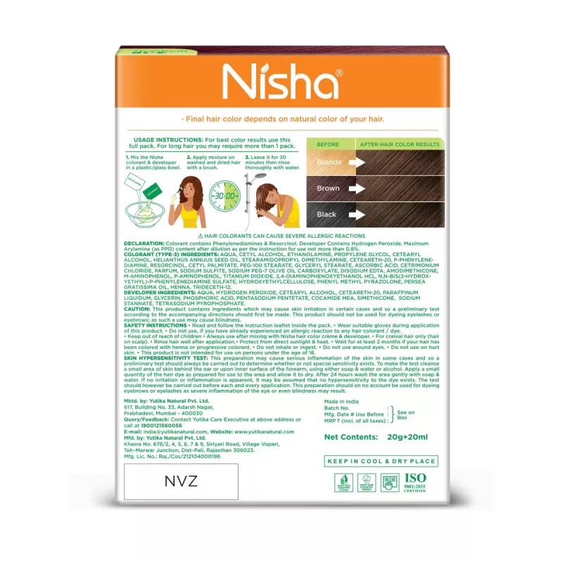 Nisha Creme Hair Color 3.16 Burgundy (Colorant 20g + Developer 20ml) (1Pack, Pack of 4)