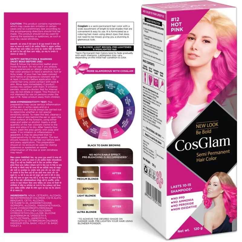 Cosglam Semi Permanent Hair Color (12 Hot Pink) (120g)