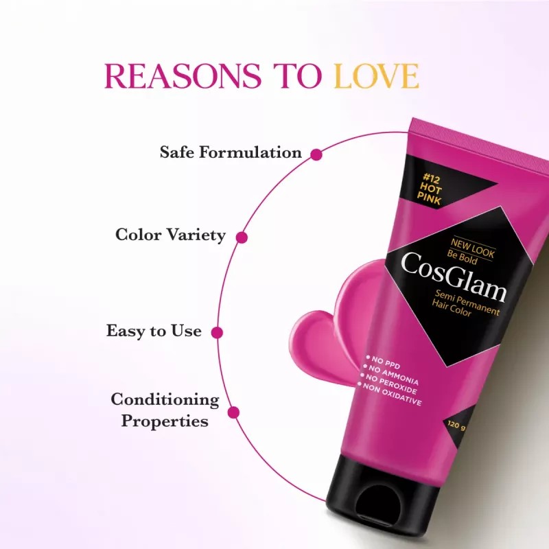 Cosglam Semi Permanent Hair Color (12 Hot Pink) (120g)