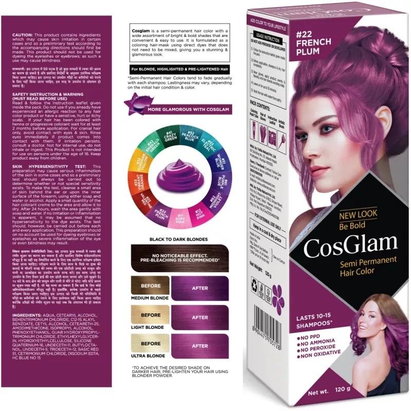 Cosglam Semi Permanent Hair Color (22 French Plum) (120g)