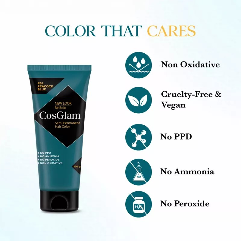 Cosglam Semi Permanent Hair Color (52 Peacock Blue) (120g)