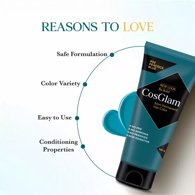 Cosglam Semi Permanent Hair Color (52 Peacock Blue) (120g)