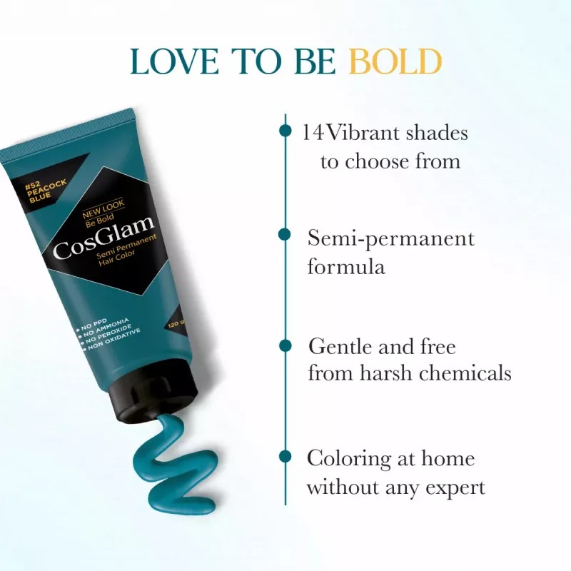 Cosglam Semi Permanent Hair Color (52 Peacock Blue) (120g)