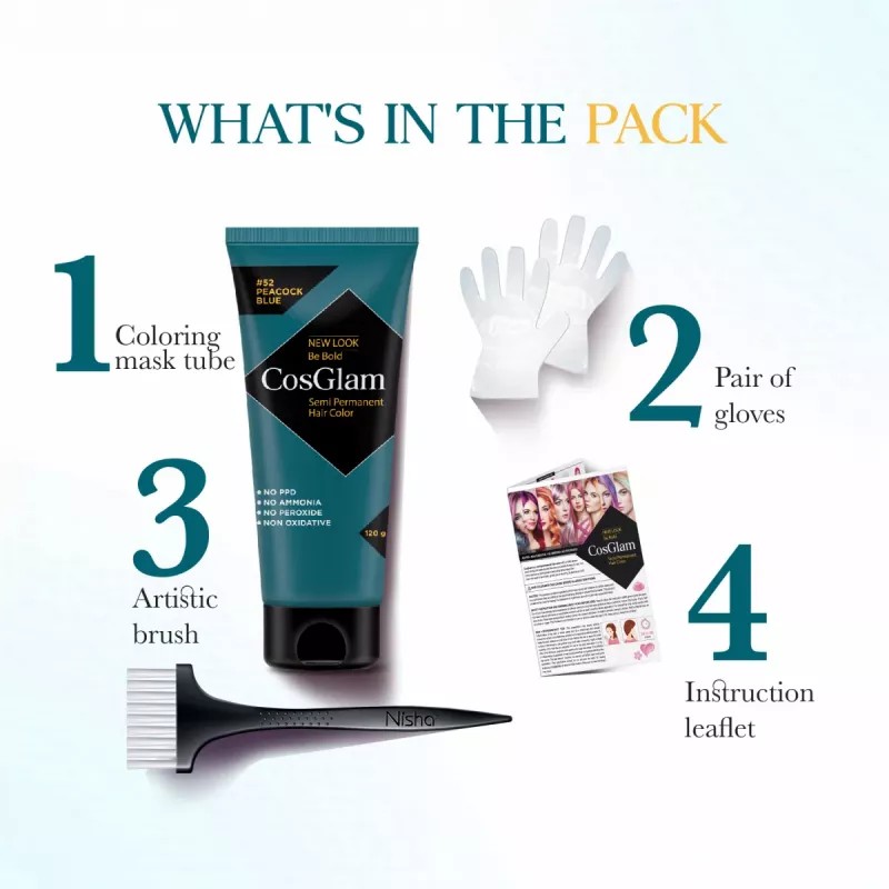 Cosglam Semi Permanent Hair Color (52 Peacock Blue) (120g)